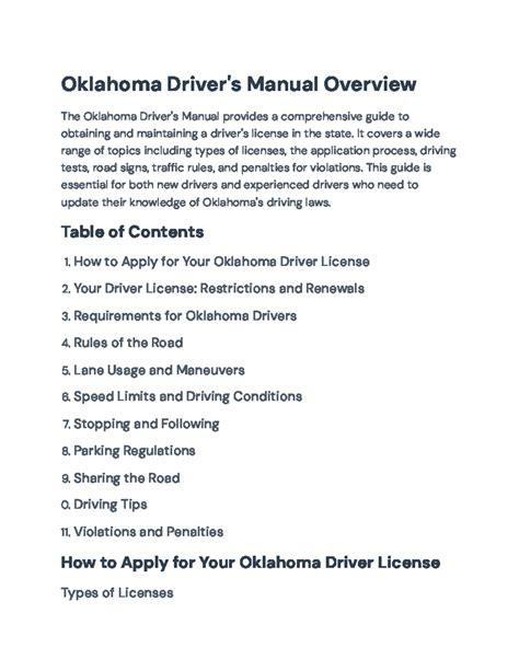 Oklahoma Driver's Manual: Comprehensive Guide to Driving Laws ...