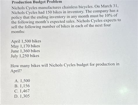 Image result for Production Budget Problem Question