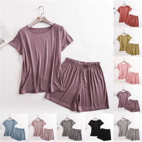 Antinious Plus Size Pajamas for Women Set Solid Color Short Sleeve ...