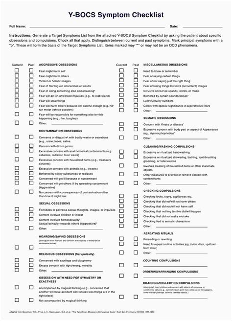Ocd Questionnaire Printable
