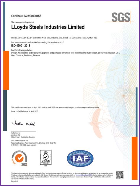Affiliations / Certification - Lloyds Engineering Works Ltd