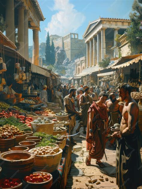 Bustling Ancient Greek Marketplace in Athens | Premium AI-generated image