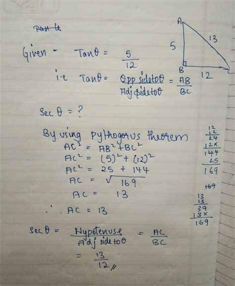 tan theta is equal to 5 by 12 find the value of secant theta - Brainly.in