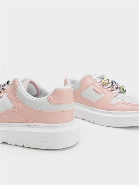Pink Gem-Embellished Platform Sneakers - Pink - Sale - CHARLES & KEITH IN