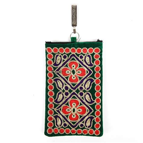 Dark Green Velvet Embroidered Coin Mobile Mini Shoulder Bag