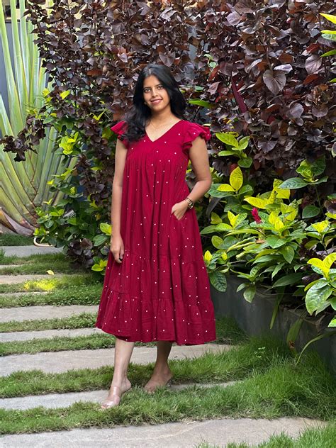 Dress For Women - Red Cotton Heart Print | Angelisa By Radoss