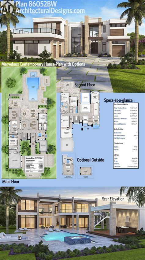 Plan 86052BS: Marvelous Contemporary House Plan with Options | Luxury ...