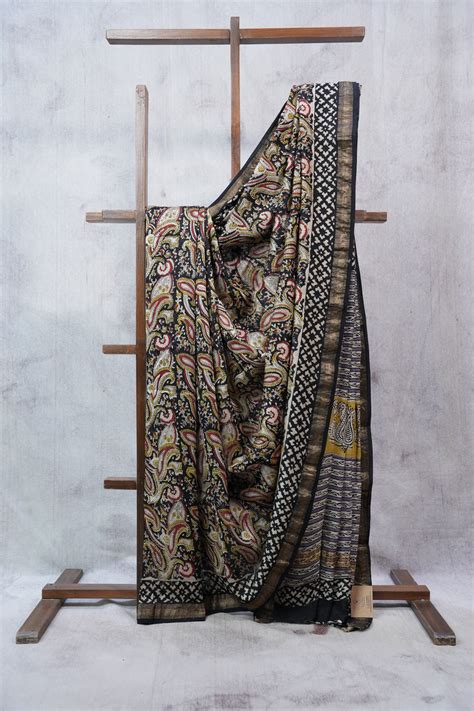 Black HBP Cotton Silk Saree With Maheshwari Border - SRBCSS1047 ...
