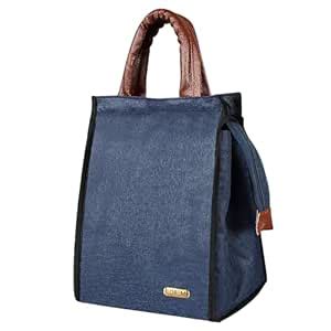 LOREM Faux Leather Black Color Insulated Lunch Tote with Zipper Closure ...