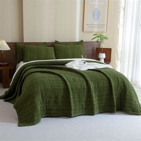 Amazon.com: Sanracie 100% Cotton Waffle Weave Quilt Set King Size(110 ...