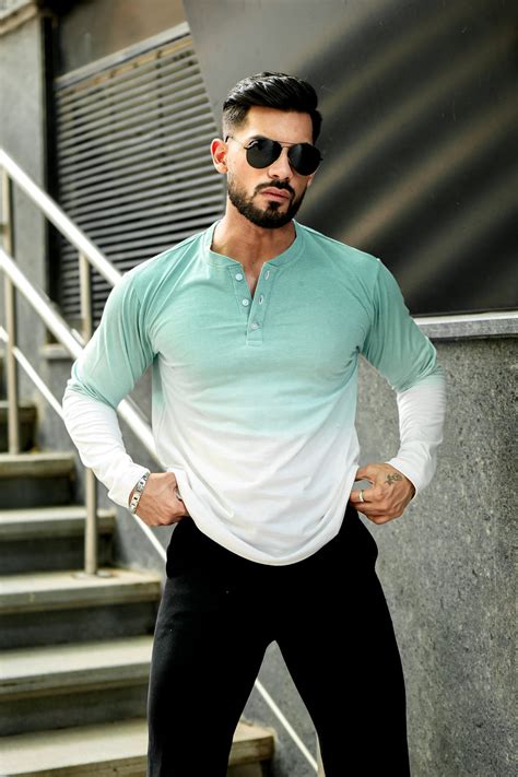 Green and White Ombre Dyed Henley T-Shirt – Gritstones