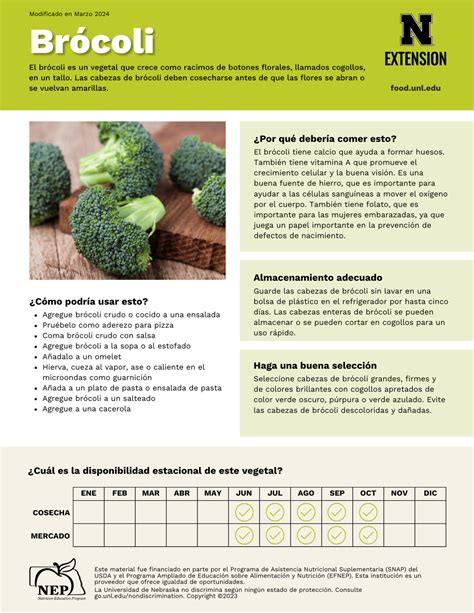 Handout - Broccoli - Spanish | UNL Food | Nebraska