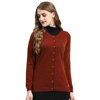 Buy Monte Carlo Rust & Multi Solid Round Neck Cardigan at Amazon.in