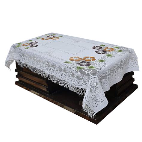 Buy Kuber Industries Floral Cotton 4 Seater Center Table Cover - White ...