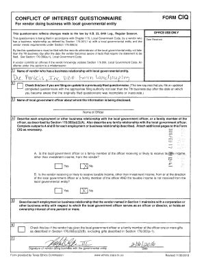 Fillable Online sanantonio FORM CONFLICT OF INTEREST QUESTIONNAIRE CIQ ...