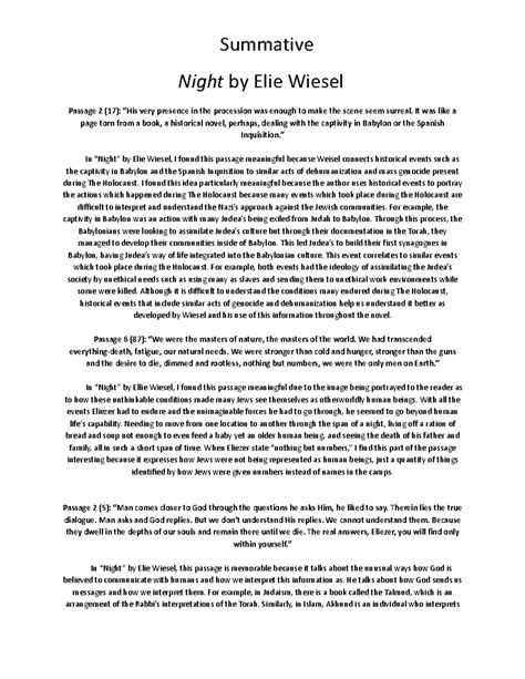 Night by Elie Wiesel - Summative Night by Elie Wiesel Passage 2 (17):