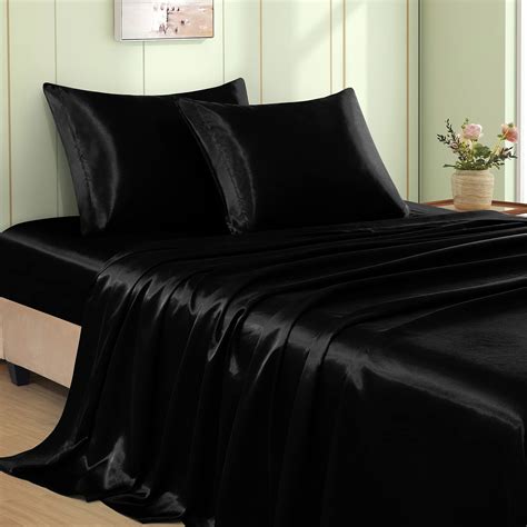 Amazon.com: VACVELT 3pcs Black Satin Sheets Twin Size Bed Set, 15 Inch ...