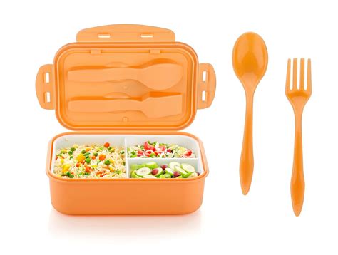 Buy Attro Carbon Lunch Box with 3 Compartment, Stylish lid & 2 Spoons ...