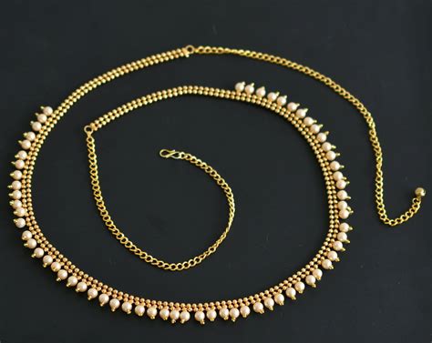Antique gold tone pearl beaded waist chain dj-48798 – dreamjwell