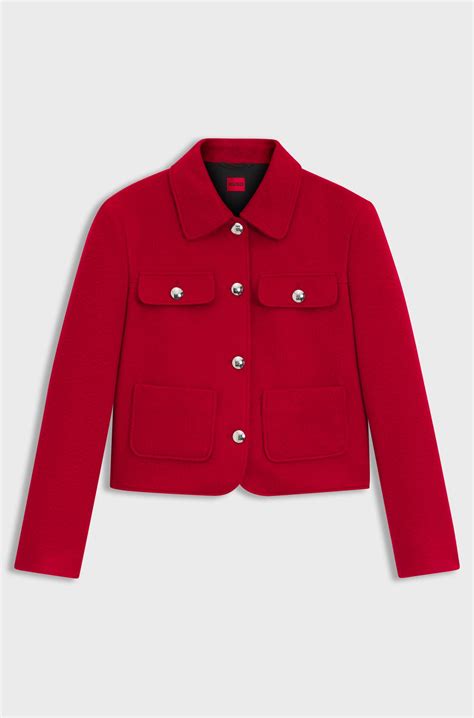 HUGO - Regular-fit cropped jacket with metallic buttons - Red