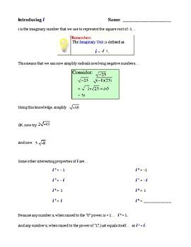 Image result for Imaginary Numbers Worksheet with Answers