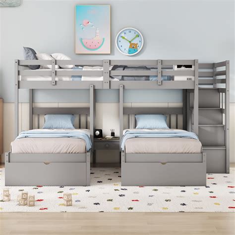 Amazon.com: CITYLIGHT Triple Bunk Beds with Stairs and Storage Drawers ...
