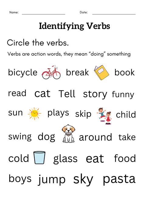 Verbs Worksheet for Kids 的图像结果