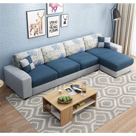 Casacomfort Rolando 6 Seater Fabric RHS L Shape Sofa Set (Blue-Light ...
