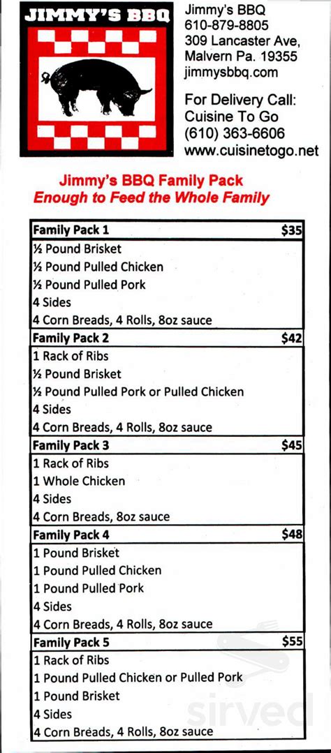 Jimmy's BBQ menu in Malvern, Pennsylvania, USA