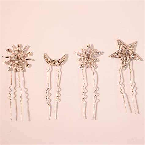 Star & Moon Crystal U Hair Pins - Set of 4 - Silver – Hair Drama Company
