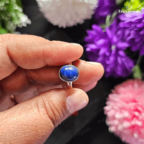 Silver Lapis Lazuli Ring (Oval)- Adjustable – Trucrystals.in