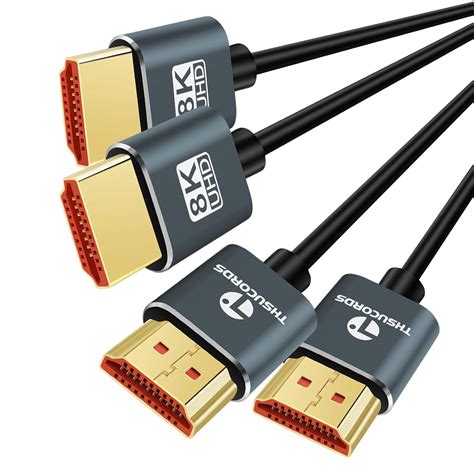 Thsucords Ultra Thin 8K 4K HDMI Cable 3M Pack of 2 Slim Flexible Soft ...