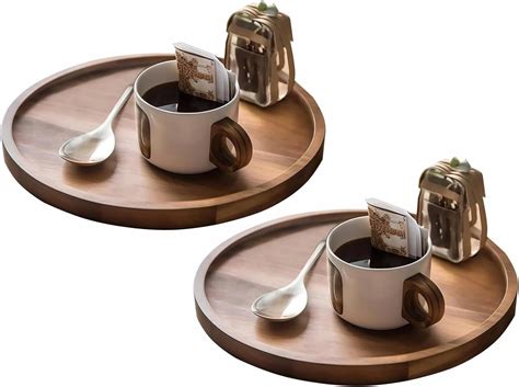 FLIPSSHOPPEE Round Decorative Tray Rustic Wooden Coffee Table Trays ...