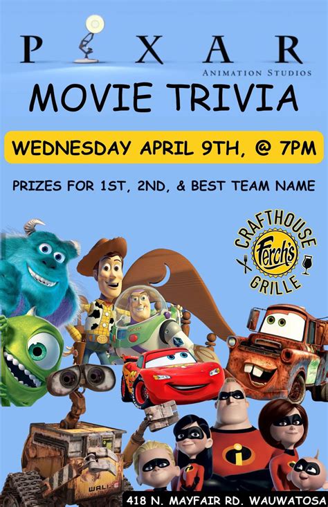 Pixar Movie Trivia!!!, 418 N Mayfair, Wauwatosa, WI, United States ...