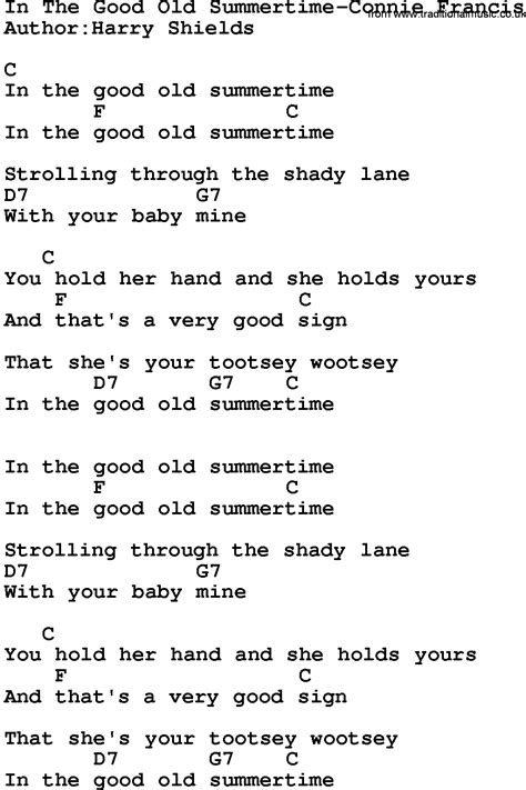 Country Music:In The Good Old Summertime-Connie Francis Lyrics and Chords