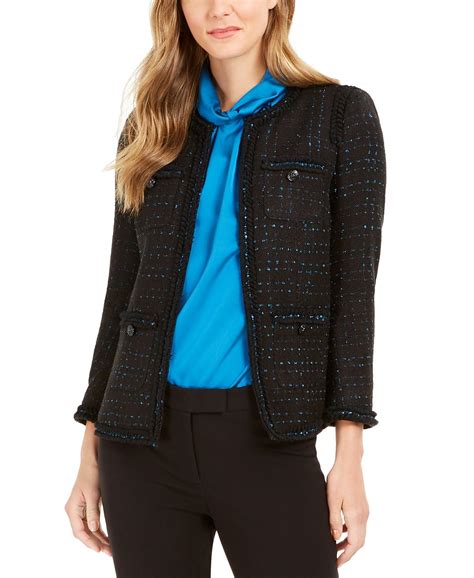 Anne Klein Metallic Ruffle-Trim Blazer - Macy's | Womens tweed jacket ...