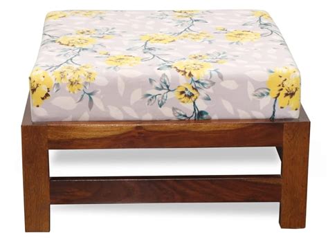 WIPROWOOD Sheesham Wood Low Height Cushioned Ottoman Stool Wooden ...