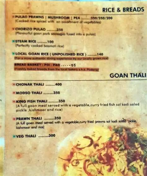 Menu of Soi, Candolim, Goa