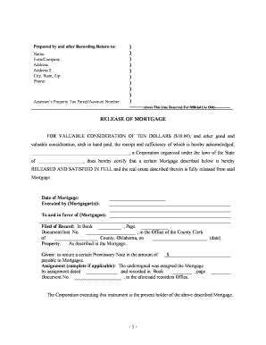 Release of Mortgage Form - Blank Fillable Template | Fill Out, Print ...