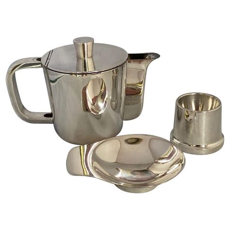 1950's Gio Ponti silver plated coffee pot, a tiny dish and egg holder ...