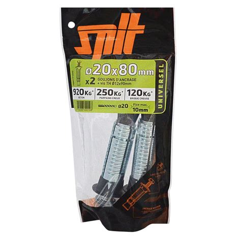 Lot de 2 Cheville murale avec vis prima PRIMA1210DP2 SPIT, Ø20 x L.80 ...