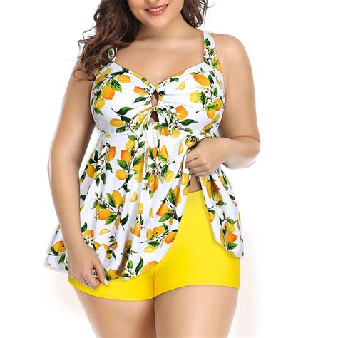 CALAFEBILA Two Piece Girls Plus Size Swimsuit Tankini Modest Leopard ...