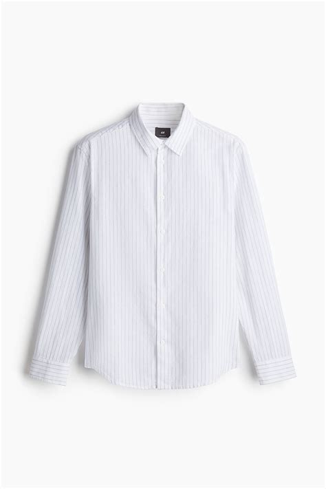 Regular Fit Linen-blend shirt - White - Men | H&M IN