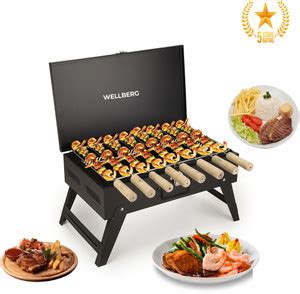 WELLBERG BriefcaseStyleCharcoalBarbequeWith8Skewers,Tong,Gloves ...