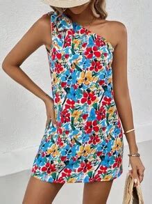 SHEIN LUNE Allover Floral Print One Shoulder Dress | SHEIN USA