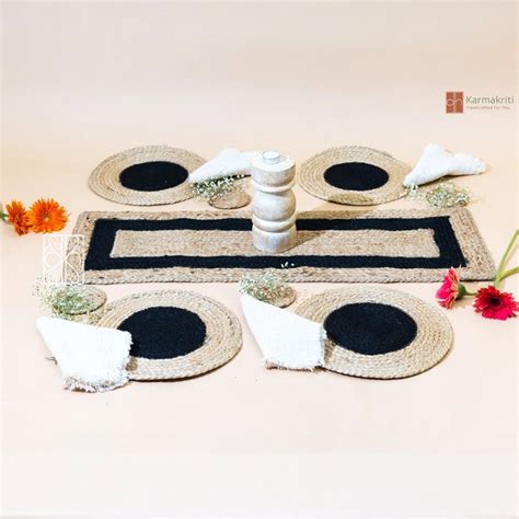 Buy Jute Dining table mats Set - Runner Placemats and Coasters ...