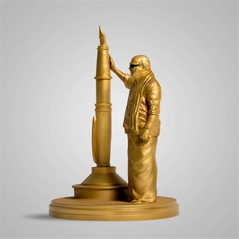 Kalaignar standing with his Pen Sculpture | Buy Now | SILAII.COM