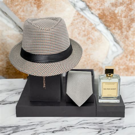 Chokore Special 3-in-1 Gift Set for Him (Fedora Hat, Necktie, & 100 Pe