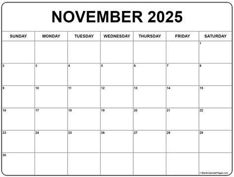 Blank Calendar Of November 2025