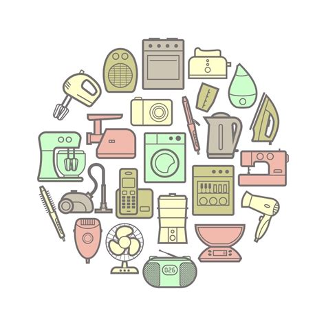 Kreis-Reihe von Silhouette-Haushaltsgeräte-Icons | Premium Vektor